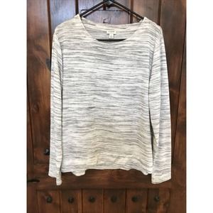 J. Crew Shirt Womens Large Gray White Long Sleeve Ribbed Tee Cotton